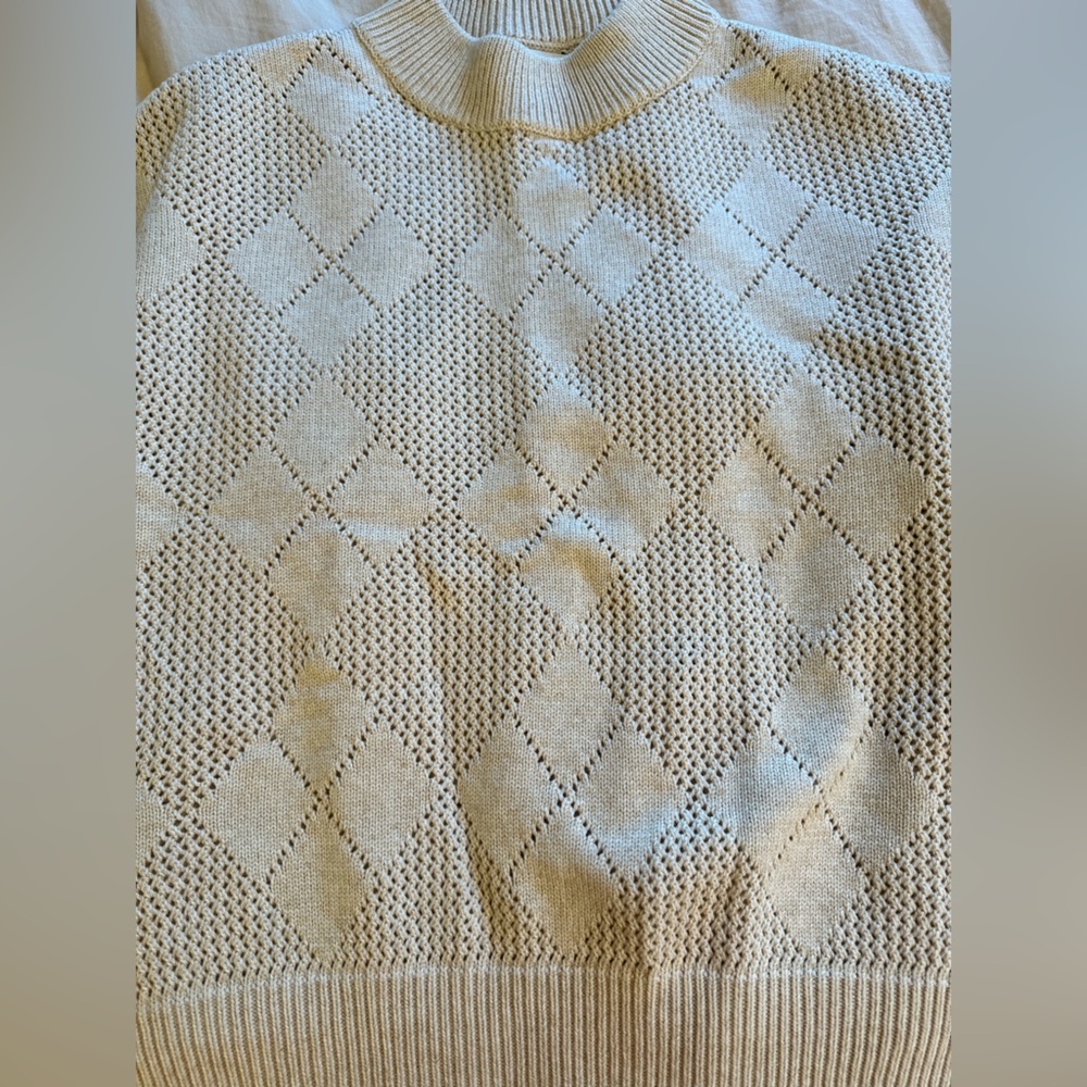 NWT Sz S Naadam argyle print cream white knit crew neck sweater cashmere blend - Picture 8 of 8